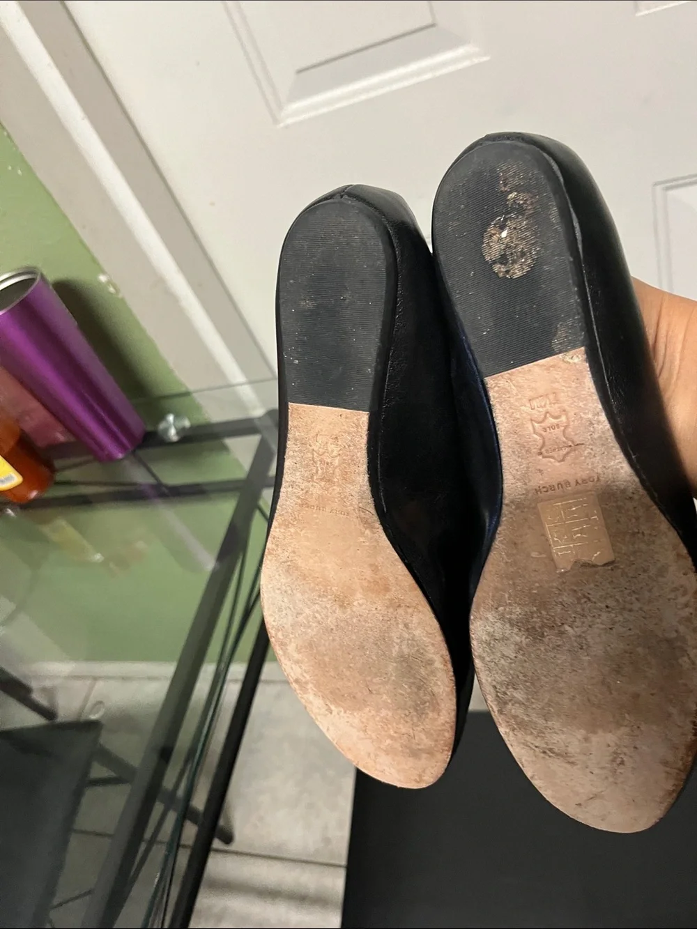 Tory Burch Black Leather Flats with Gold Logo Medallions